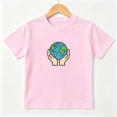 thumbnail image 1 of Save The Earth Girls Graphic Tee, Cute Green Peace Planet 100% Cotton Kids Short Sleeve T-Shirt, 1 of 5