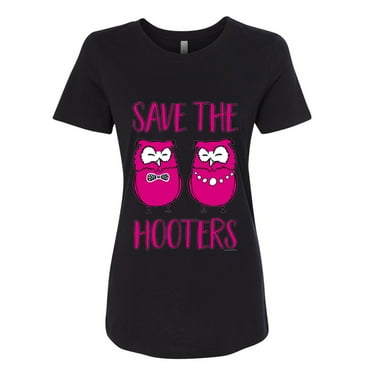 Save The Hooters 2 Chicks Breast Cancer Awareness Graphic Womens T-shirts Fit, Black, Small
