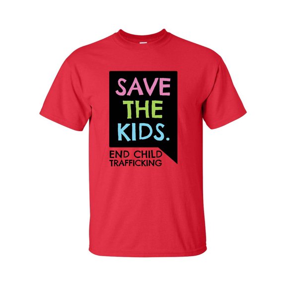 Save The Kids End Child Trafficking Unisex Adult Short Sleeve T-shirt-Red-xl