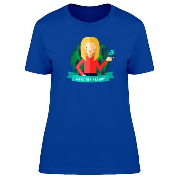 Save The Nature Girl With Bird T-Shirt Women -Image by Shutterstock, Female Large