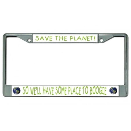 Save The Planet Chrome License Plate Frame