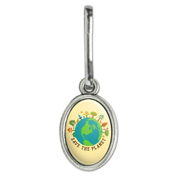 Save The Planet Illustration Conservation Antiqued Oval Charm Clothes Purse Suitcase Backpack Zipper Pull Aid