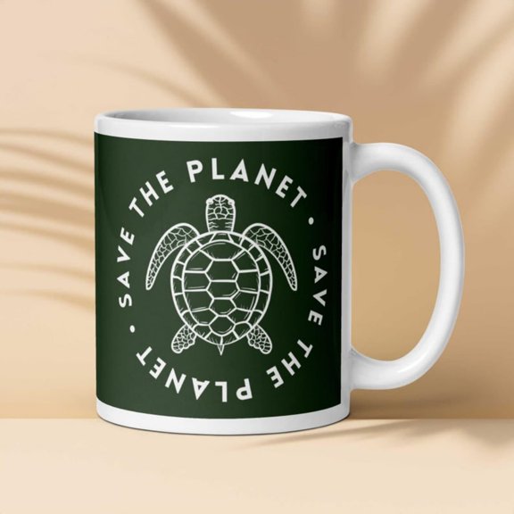 Save The Planet Turtle Mug Inspirational Ceramic Cup.
