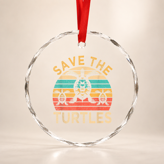 Save The Turtles Animal Rights Retro Sea Turtle Gift Glass Ornament