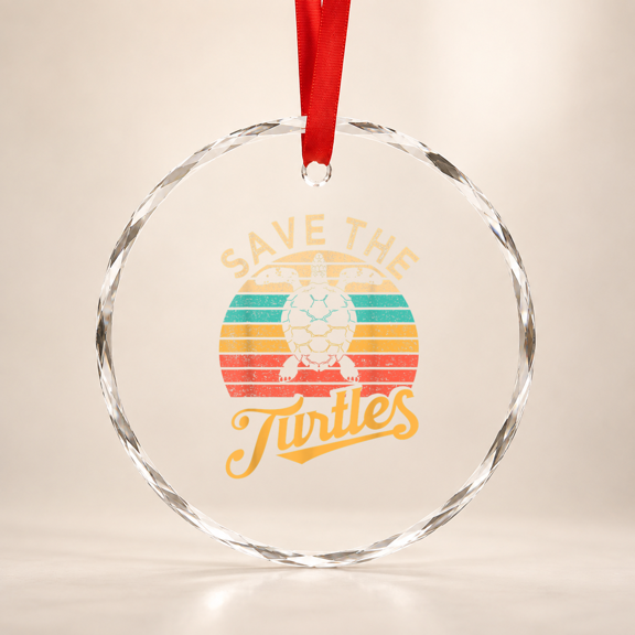 Save The Turtles Animal Rights Sea Turtle Retro Glass Ornament