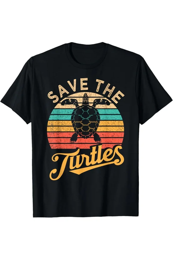 Save The Turtles Animal Rights Sea Turtle Retro Style Gift Unisex T-Shirt, S-5XL