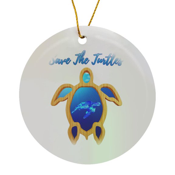 3drose, Save the Turtles, Sea Turtle Art for Endangered Sea Turtles., Circle Porcelain Ornament