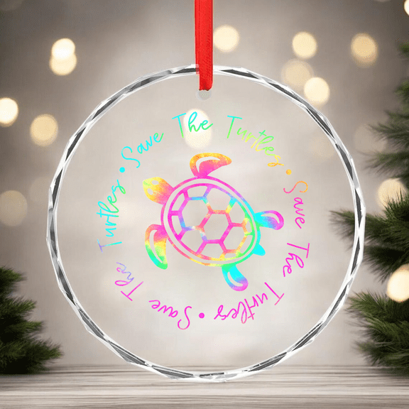 Save The Turtles Tie Dye Style Sea Turtle Save Earth Ocean Planet Gift CIRCLE GLASS ORNAMENT Home Decor