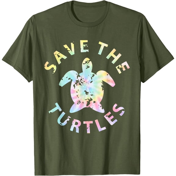 Save The Turtles Tie Dye Unisex T-Shirt for Men Women Kids Toddler,Military Green Color,Size YL
