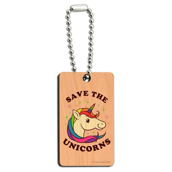 Save The Unicorns Rainbow Funny Humor Wood Wooden Rectangle Keychain Key Ring