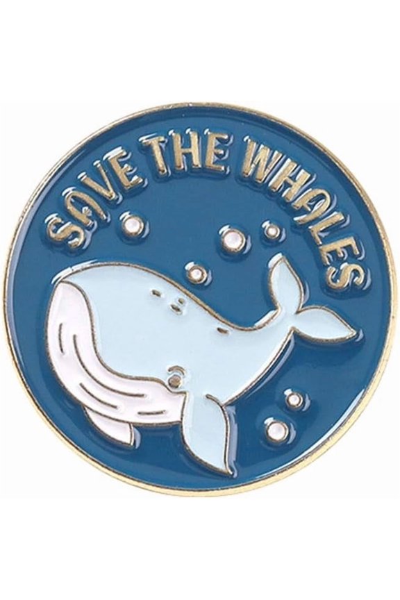 Save The Whales Enamel Pin - Ocean Protection Lapel Brooch Clothes & Bags
