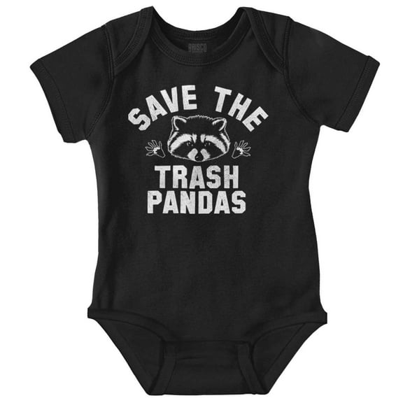 Save Trash Pandas Funny Raccoon Pun Romper Boys or Girls Infant Baby Brisco Brands 12M