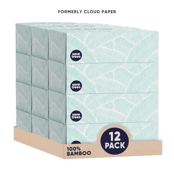 Save Trees Bamboo Facial Tissues - 12 Bamboo Tissue Boxes, 100 Hypoallergenic Facial Tissues per Box - Unscented, Fragrance-Free