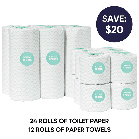 Save Trees Toilet Paper and Paper Towels Box - 24 Bamboo Toilet Paper Rolls, 12 Bamboo Paper Towels