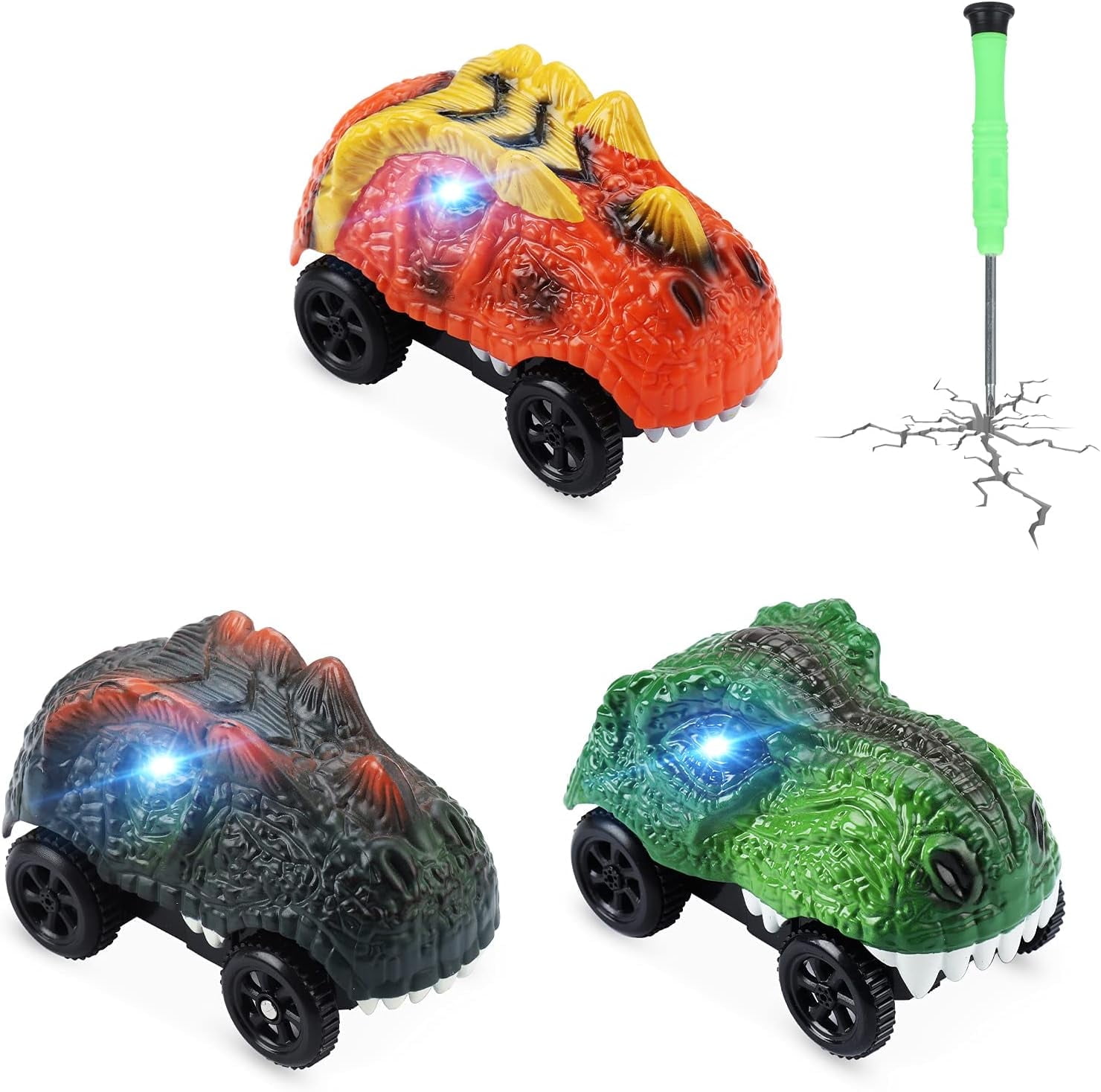 Save Unicorn Tracks Cars only Replacement, Race Cars for Tracks with 3 Flashing LED Lights, Racing Car Track Accessories Glow in The Dark, Compatible with Most Tracks for Kids Boys and Girls