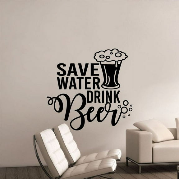 Save Water Drink Beer - Fun Beer Quotes Quote Beer Mug Vinyl Wall Sticker Art Decal Bar Room Kitchen Area Home Bar Lounge Design Bedroom House Home Decor Stickers Decoration Size (24x40 inch)