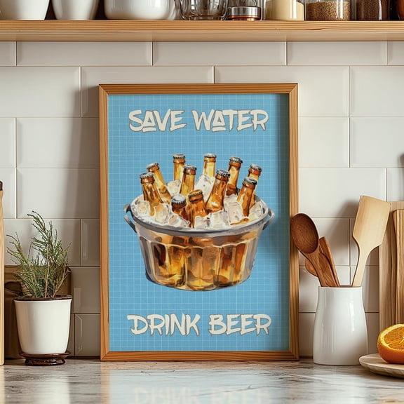 Save Water Drink Beer Print, Funny Kitchen Art #3665, Unframed Poster Size 12x18