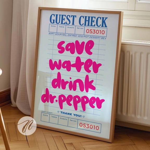 Save Water Drink Dr. Pepper Print, Hot Pink Retro Wall Art UNFRAMED PAPER POSTER, Home Decor, Vintage Gift, Living Room Dercor