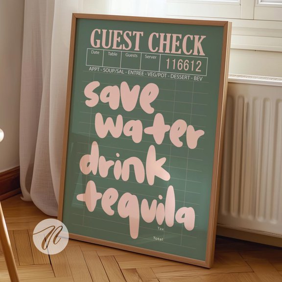 Save Water Drink Tequila Print: Retro Bar Cart Art UNFRAMED PAPER POSTER, Home Decor, Vintage Gift, Living Room Dercor