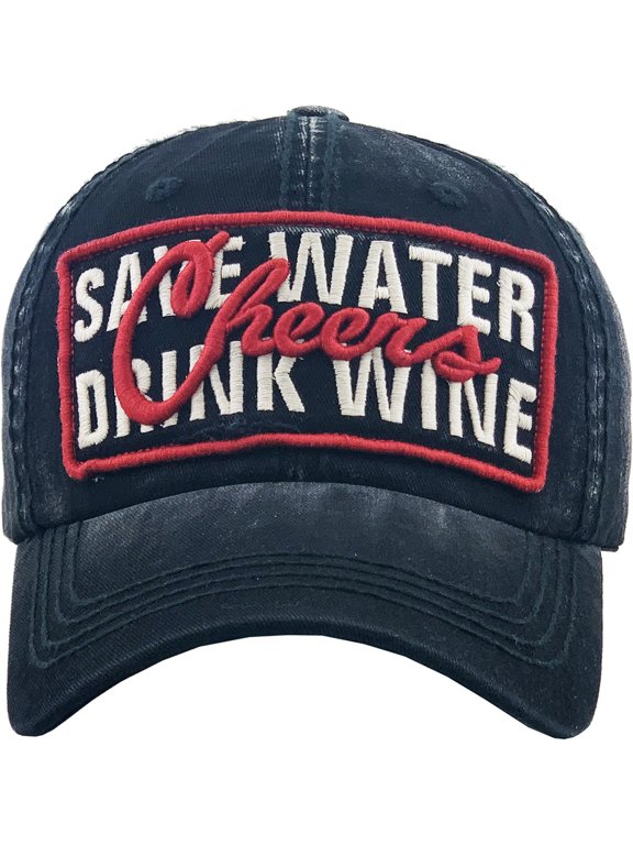 Save Water Drink Wine Cheers Vintage Distressed Washed Baseball Cap Hat Alcohol
