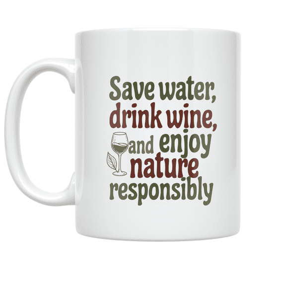 Save Water Drink Wine Enjoy Nature - Wine Enthusiast - 11 oz Ceramic Coffee Mug