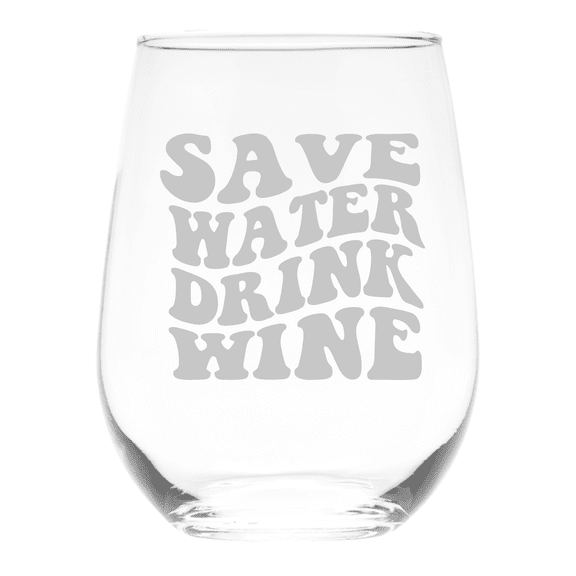 C&M Personal Gifts 17 oz Save Water Drink Wine Funny Stemless Wine Glass (SW2)