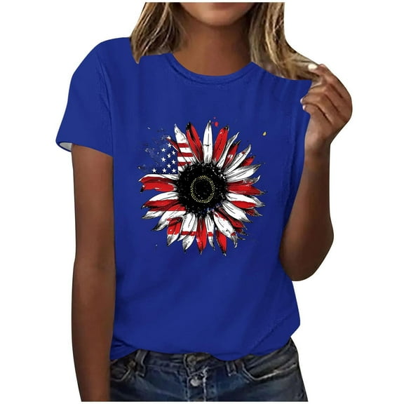 Womens America Land of The Free Shirt Independence Day Tunic Blouses American Flag Printed T-Shirt Scooped Neck Tee Short Sleeve Tops Causal Vintage Tunics Going Out Blouses