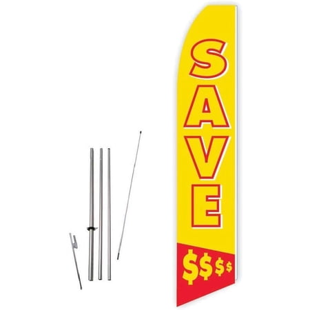 Save $$$$ Yellow/Red Super Novo Feather Flag - Complete with 15ft Pole Set and Ground Spike