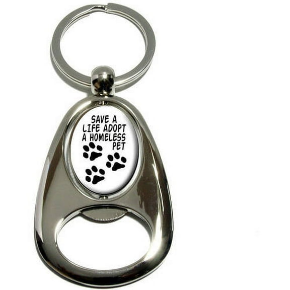 Save a Life Adopt a Homeless Pet, Dog Cat Adoption, Chrome Plated Metal Spinning Oval Design Bottle Opener Keychain Key Ring