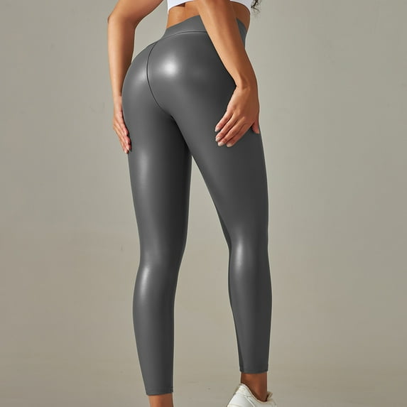 Save for Spring AXXD Gray Leggings for Women Summer Sexy Leggings Plus Size Color Bottom Sports High Waist Faux Leather Pants