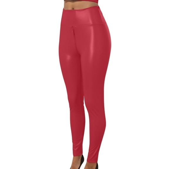 Save for Spring AXXD Womens Workout Leggings Summer Faux Leather Leggings Solid Matte Open Crotch Pants Slim Long Leggings