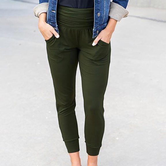 Save for Spring AXXD Womens Workout Leggings Summer High-Waisted Pleated Leggings With Pocket Nine-Quarter Pants