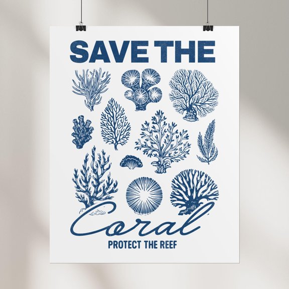 Save the Coral Blue Reef Coastal Ocean Wall Art Nautical Decor Unframed Paper Print