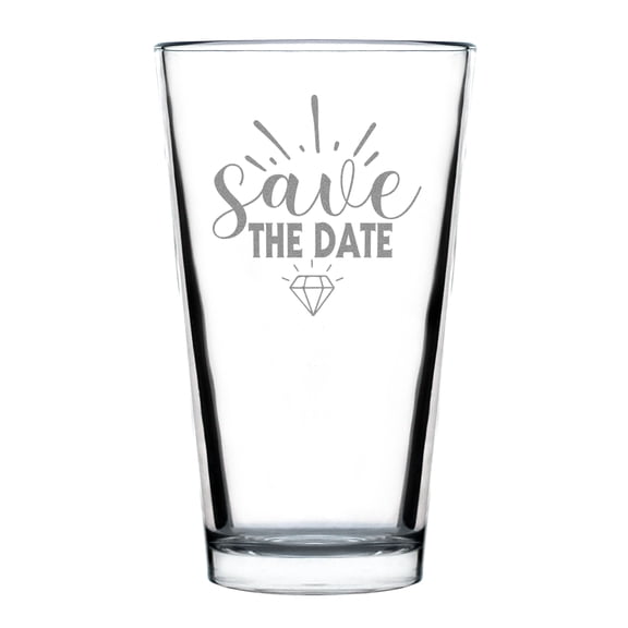 Save the Date Hand Engraved 16oz Pint Glass Etched Wedding Announcement Custom Keepsake