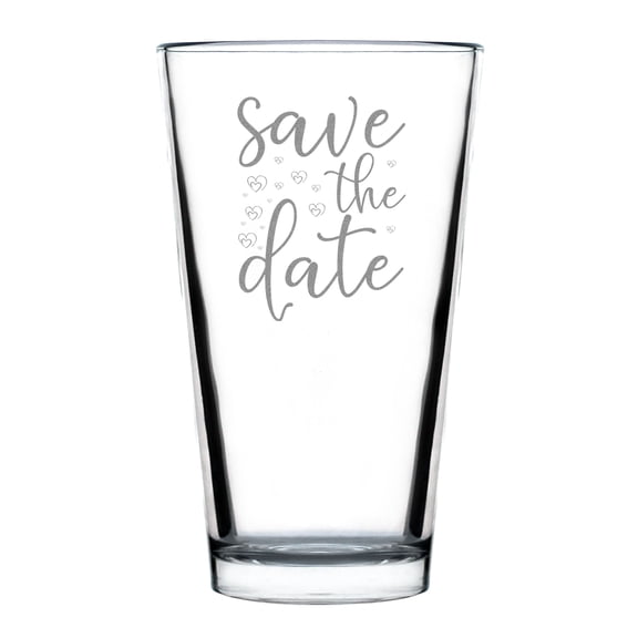 Save the Date Pint Glass, Hand Engraved Wedding Announcement, Bridal Shower , Custom Glassware