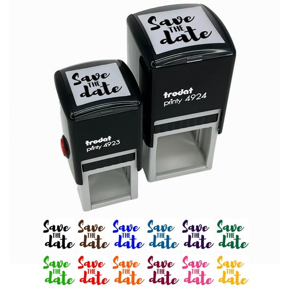 Save the Date Wedding Invitation Self-Inking Rubber Stamp Ink Stamper - Brown Ink - Small 1 Inch
