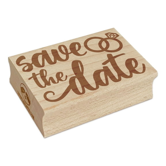 Save the Date Wedding Rings Ceremony Rectangle Rubber Stamp Stamping Scrapbooking Crafting - Small 1.7in