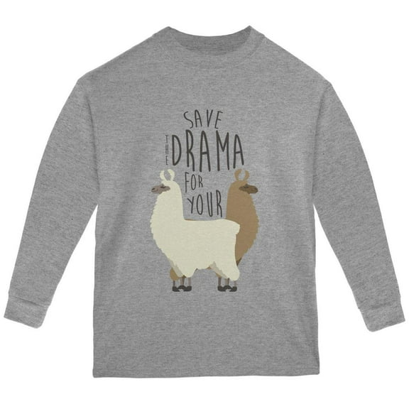 Save the Drama for Your Llama Pun Youth Long Sleeve T Shirt Storm Grey YLG