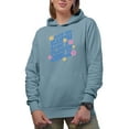 thumbnail image 1 of Save the Earth Raise a Flower Child, Retro Wavy Text Art, Earth Day Merch Gift, Light Blue Hooded Sweatshirt or Hoodie, XL, 1 of 5