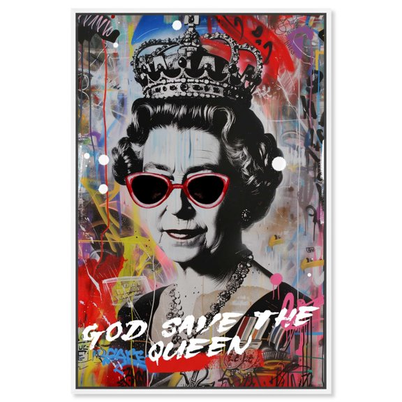 Save the Queen Canvas Graffiti Pop Art by Art Remedy, White Frame, 10" x 15"