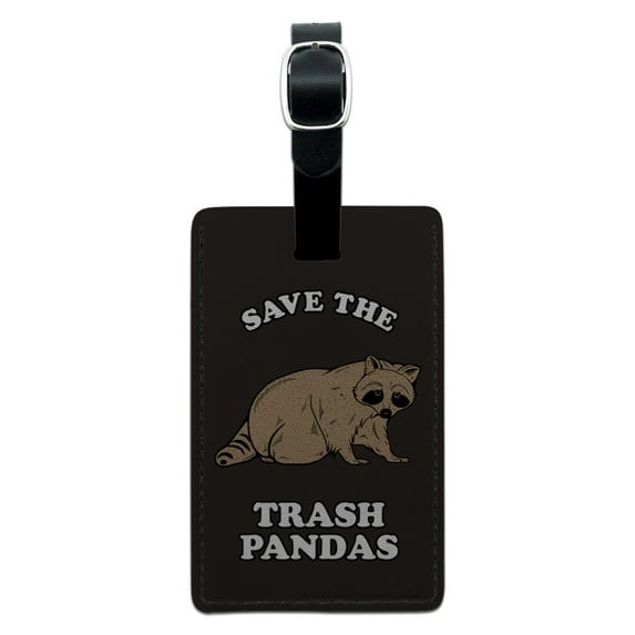 Save the Trash Pandas Raccoons Funny Humor Rectangle Leather Luggage Card Suitcase Carry-On ID Tag