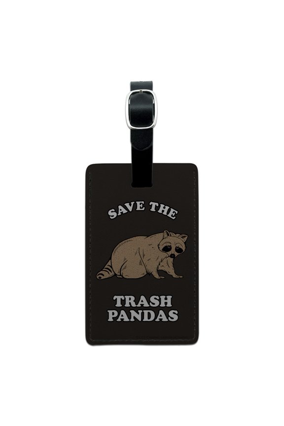 Save the Trash Pandas Raccoons Funny Humor Rectangle Leather Luggage Card Suitcase Carry-On ID Tag