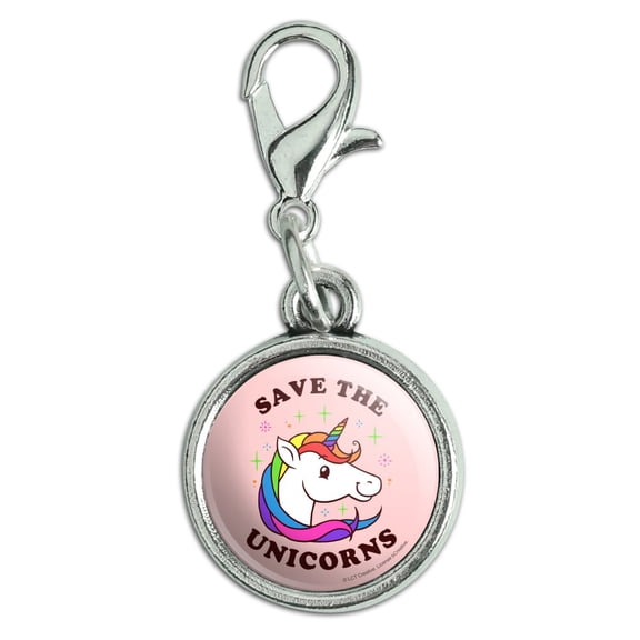Save the Unicorns Rainbow Funny Humor Antiqued Bracelet Pendant Zipper Pull Charm with Lobster Clasp