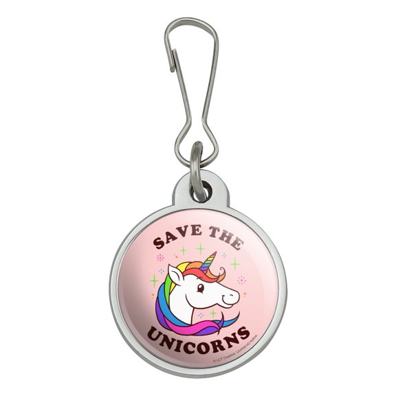 Save the Unicorns Rainbow Funny Humor Jacket Handbag Purse Luggage Backpack Zipper Pull Charm