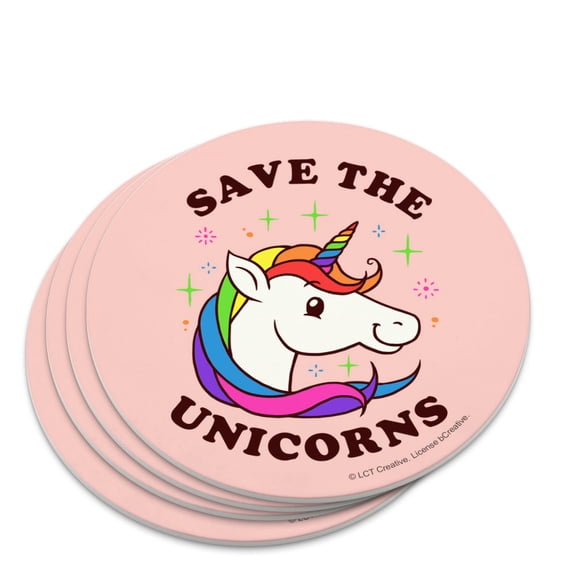 Save the Unicorns Rainbow Funny Humor Novelty Coaster Set