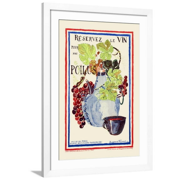 Art.com Save the Wine for Our Soldiers Art Print by Suzanne Ferrand, White Frame Wall Art, 32" x 44"
