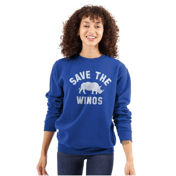 Save the Winos Rhinoceros Wine Lover Women Crewneck Sweatshirt Brisco Brands L