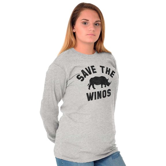 Save the Winos Rhinoceros Wine Lover Women Plus Size Long Sleeve Graphic Tee Brisco Brands 3X