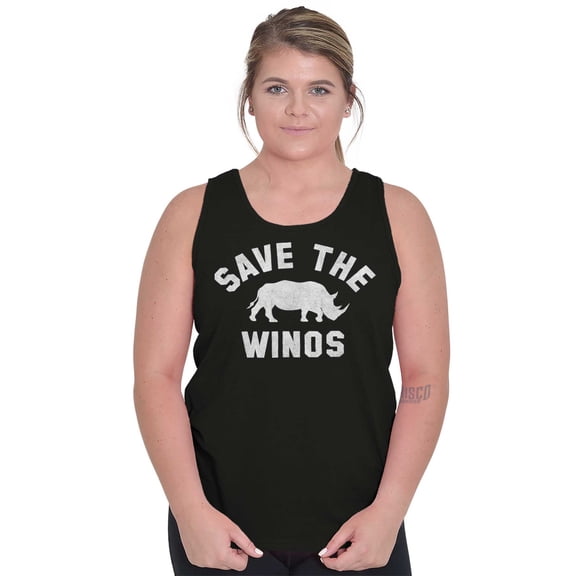 Save the Winos Rhinoceros Wine Lover Womens Plus Size Graphic Tank Top Brisco Brands 2X