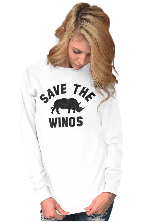 Save the Winos Rhinoceros Wine Lover Women's Long Sleeve T Shirt Brisco Brands S